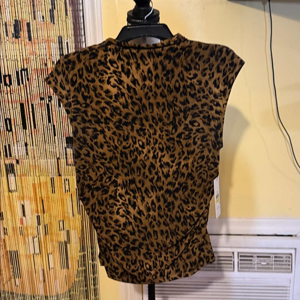 DKNY Black and Brown Animal Print Short Sleeve Top - Picture 6 of 7
